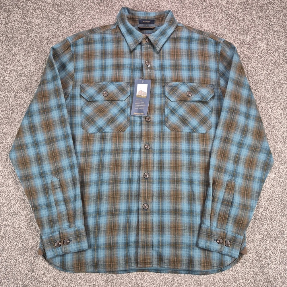 NWT Pendleton Burnside Flannel Shirt Mens XXL Sea Blue Multi Plaid Cotton